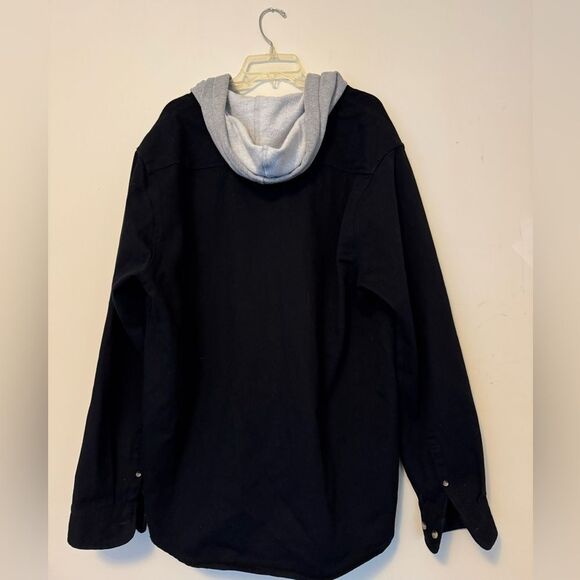 Black Denim Button-Up Jacket with Gray Hood - Picture 2 of 2